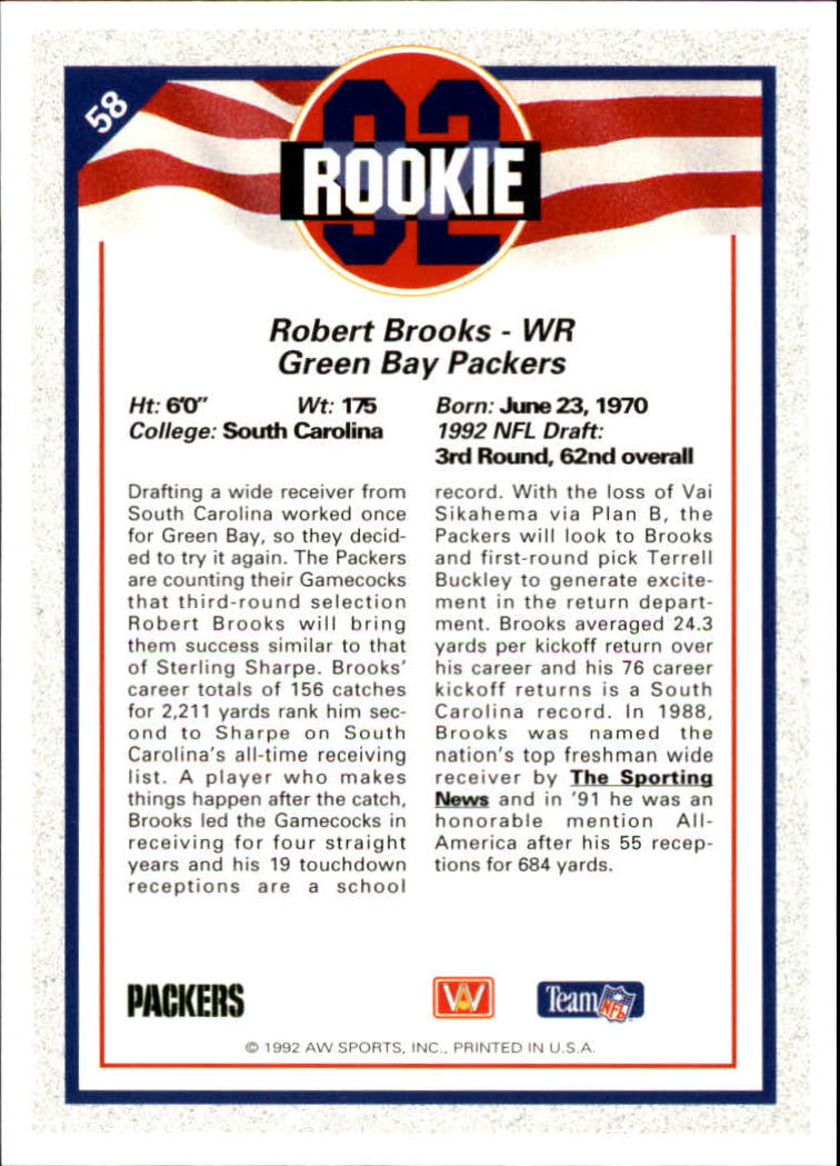 1992 All World #58 Robert Brooks RC back image