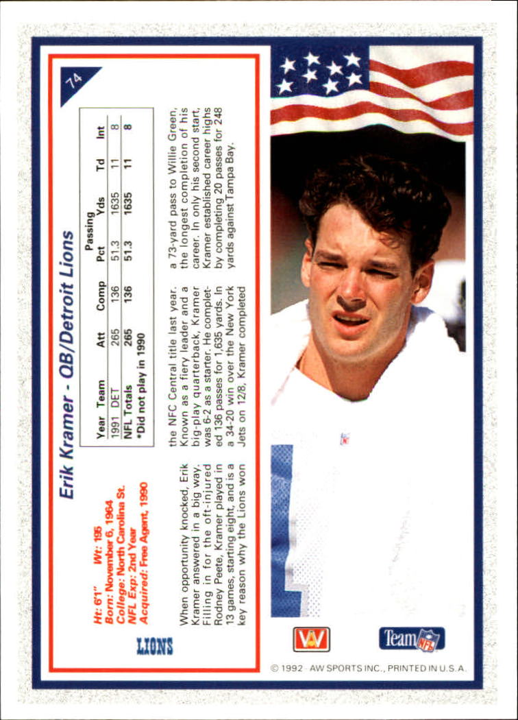 1992 All World #74 Erik Kramer back image