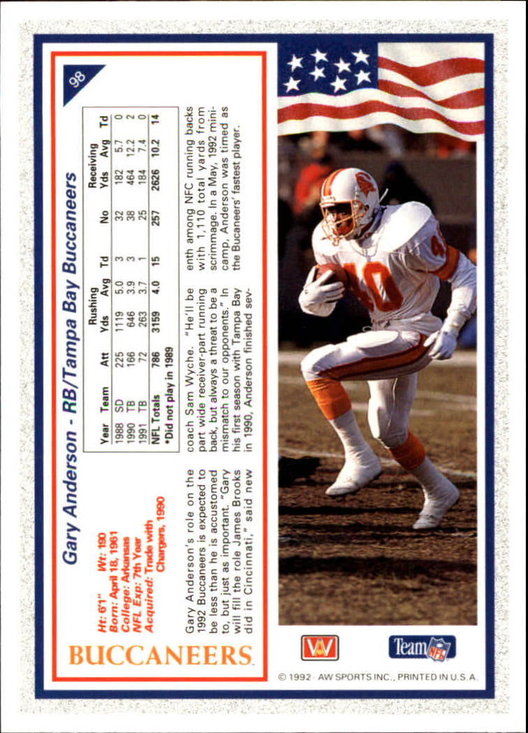 1992 All World #98 Gary Anderson RB back image