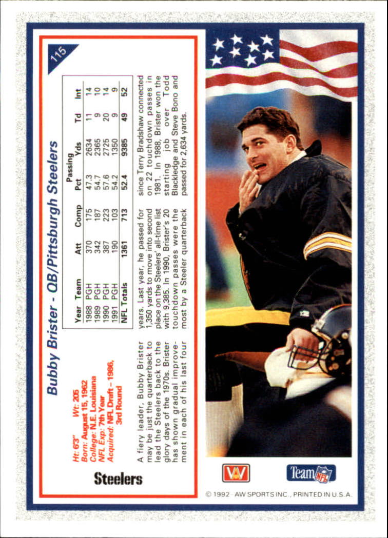 1992 All World #115 Bubby Brister back image