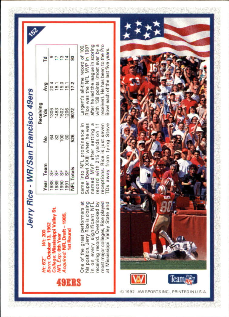 1992 All World #152 Jerry Rice back image