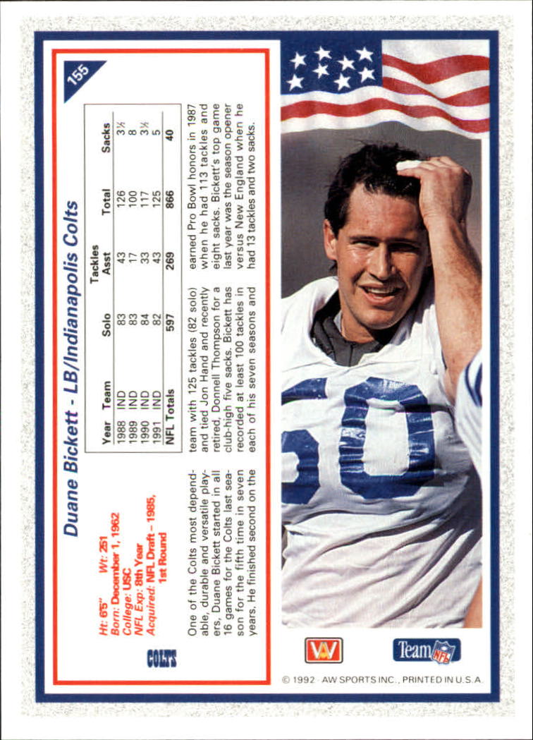 1992 All World #155 Duane Bickett back image