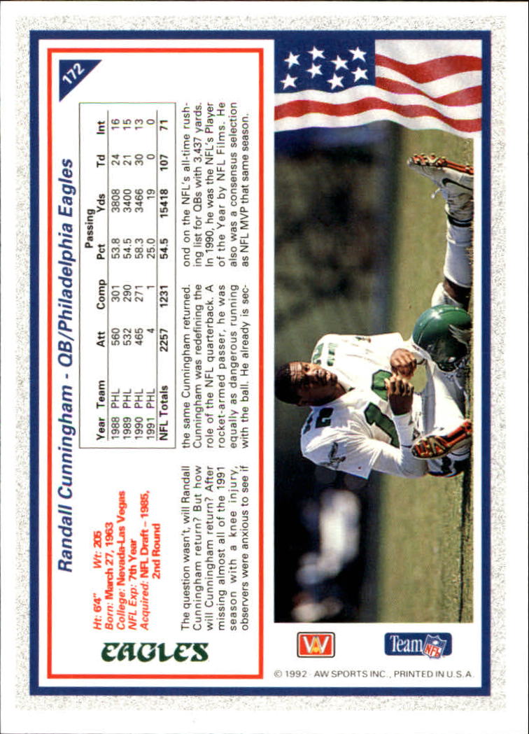1992 All World #172 Randall Cunningham back image