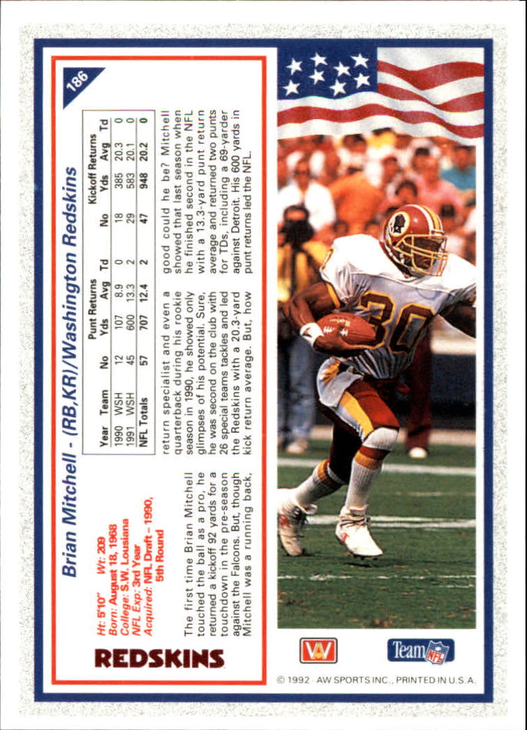 1992 All World #186 Brian Mitchell back image