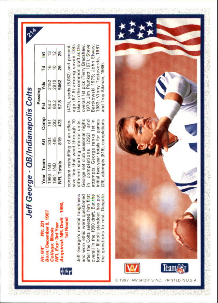 1992 All World #214 Jeff George back image
