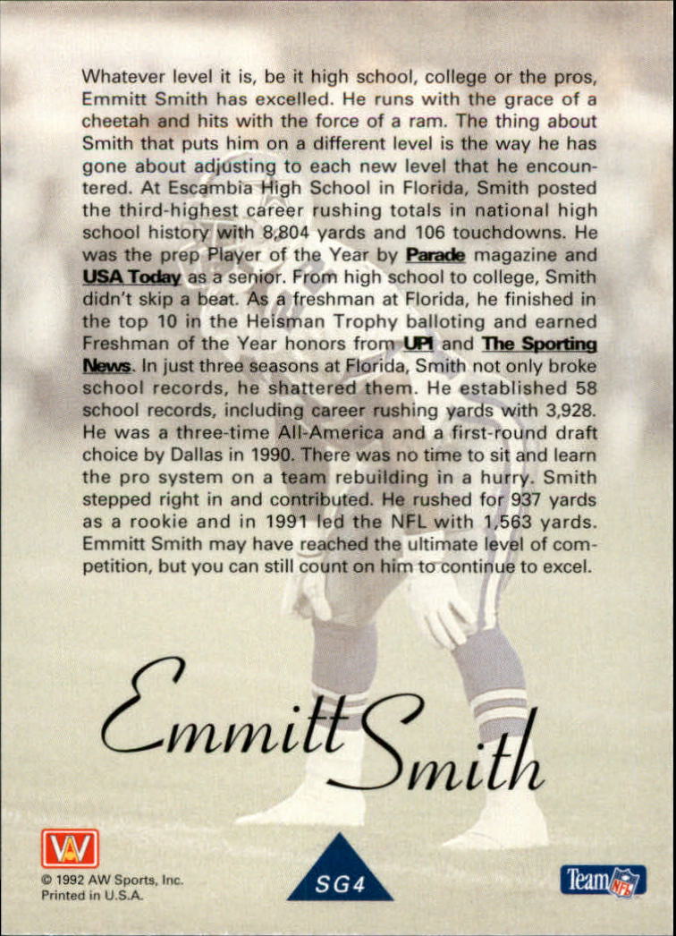 1992 All World Greats/Rookies #SG4 Emmitt Smith back image