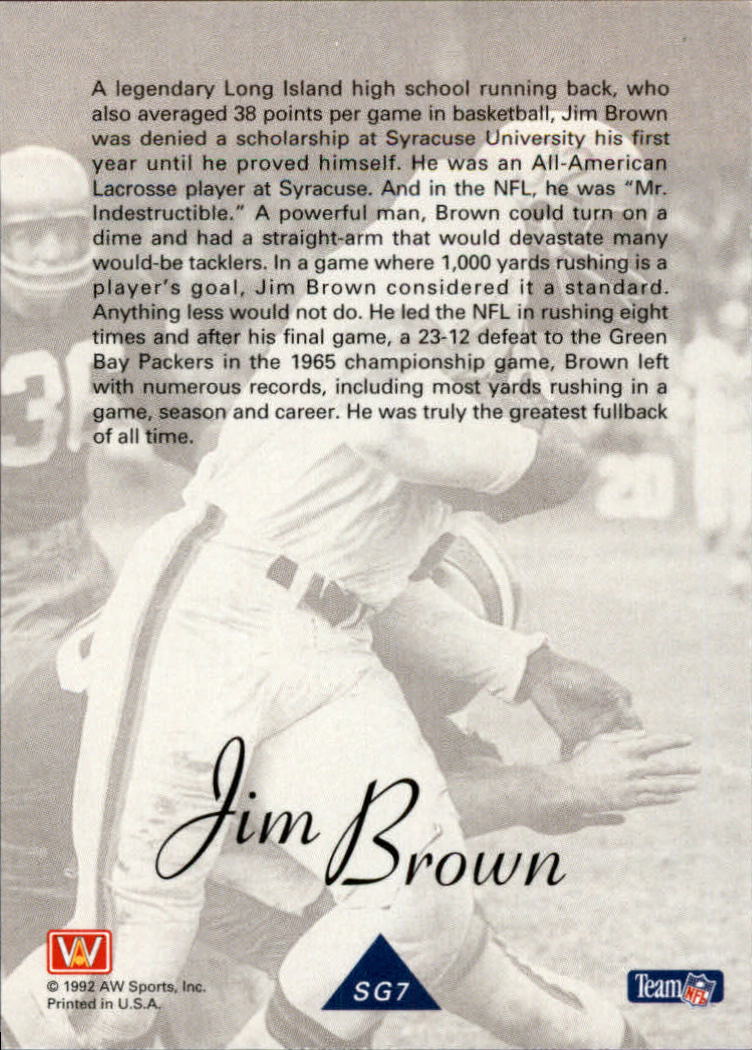 1992 All World Greats/Rookies #SG7 Jim Brown back image