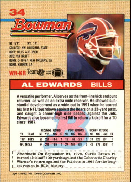 1992 Bowman #34 Al Edwards back image