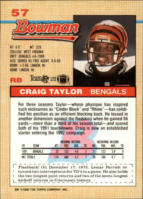 1992 Bowman #57 Craig Taylor back image