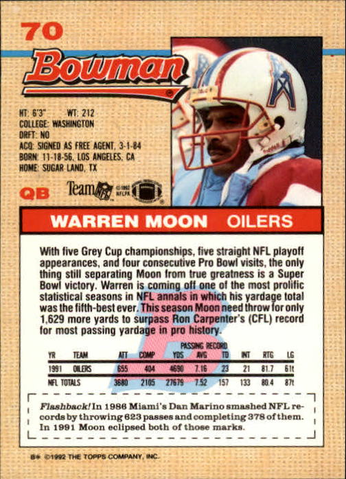 1992 Bowman #70 Warren Moon back image