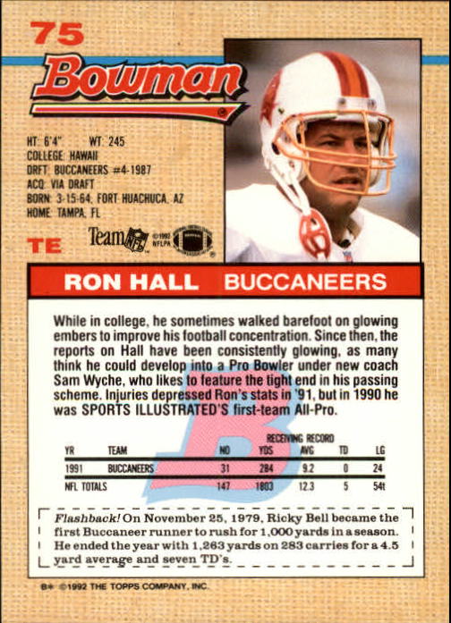 1992 Bowman #75 Ron Hall back image