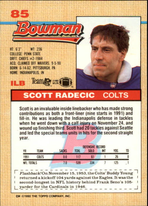 1992 Bowman #85 Scott Radecic back image