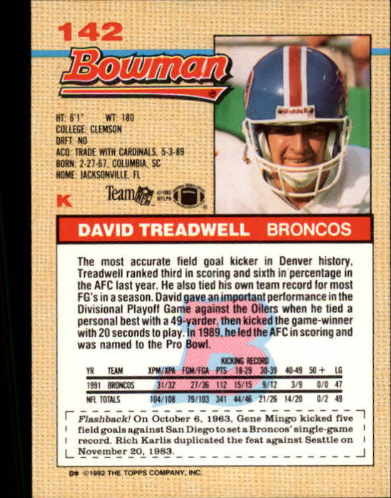 1992 Bowman #142 David Treadwell back image