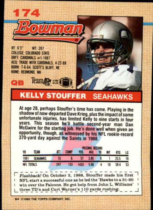 1992 Bowman #174 Kelly Stouffer back image