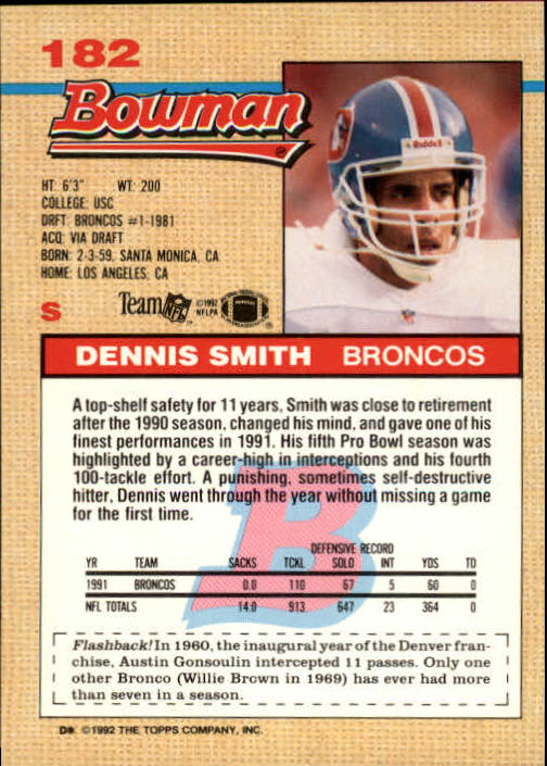 1992 Bowman #182 Dennis Smith back image