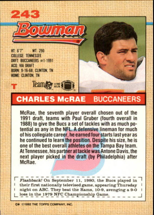 1992 Bowman #243 Charles McRae back image