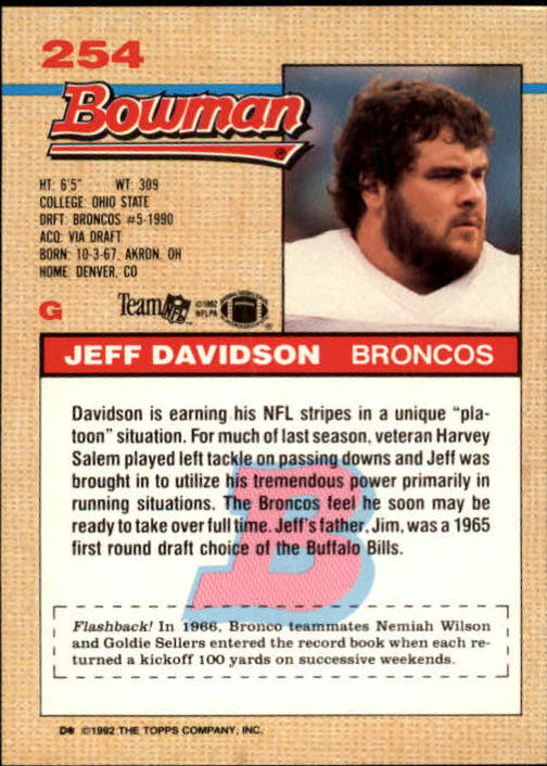 1992 Bowman #254 Jeff Davidson RC back image