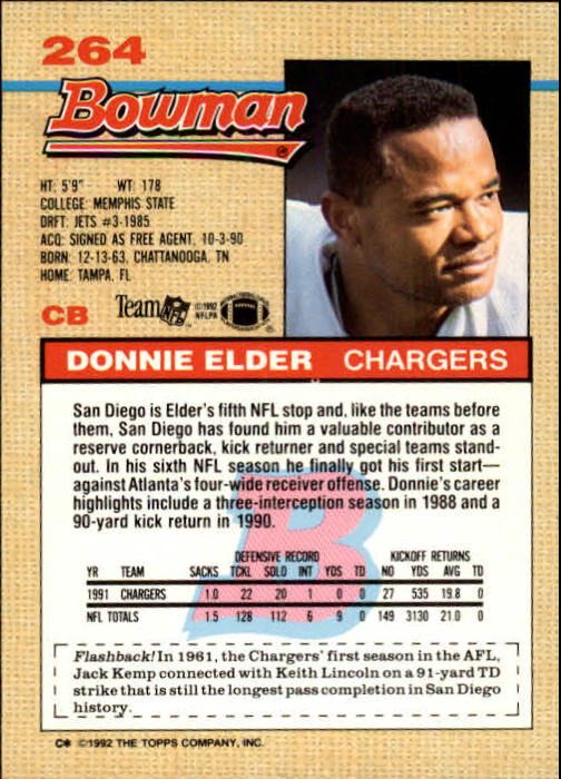 1992 Bowman #264 Donnie Elder back image