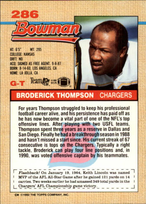 1992 Bowman #286 Broderick Thompson back image