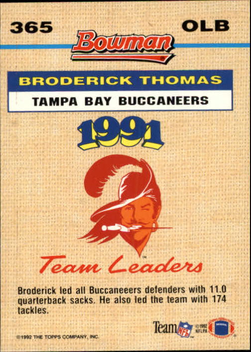 1992 Bowman #365 Broderick Thomas back image
