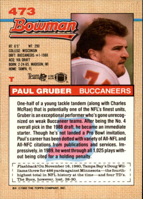 1992 Bowman #473 Paul Gruber back image