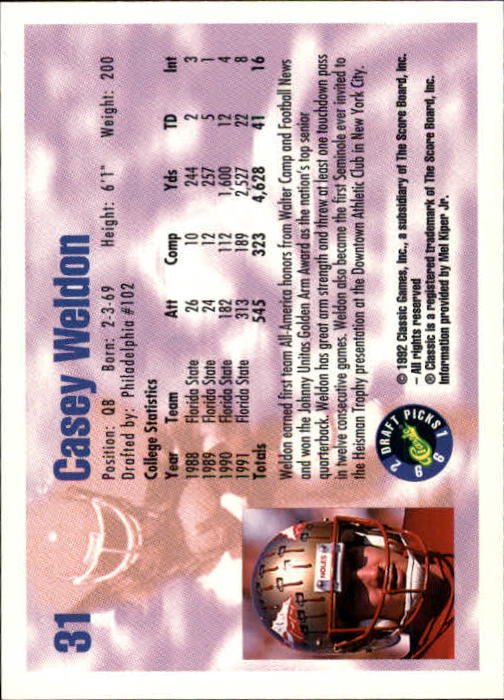 1992 Classic Draft Picks Football "Main Set" Base Cards - Picture 63 of 201
