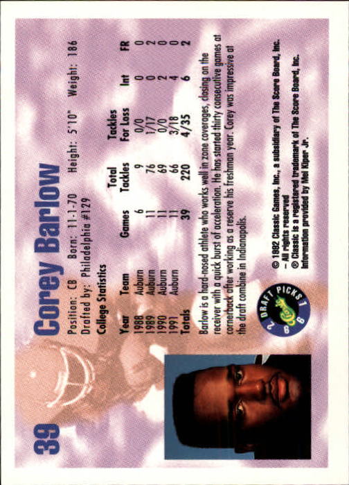 1992 Classic Draft Picks Football "Main Set" Base Cards - Picture 79 of 201