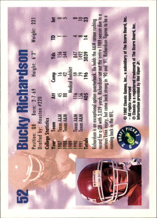 1992 Classic Draft Picks Football "Main Set" Base Cards - Picture 105 of 201