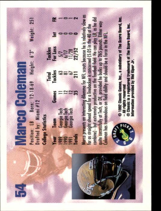 1992 Classic Draft Picks Football "Main Set" Base Cards - Picture 109 of 201