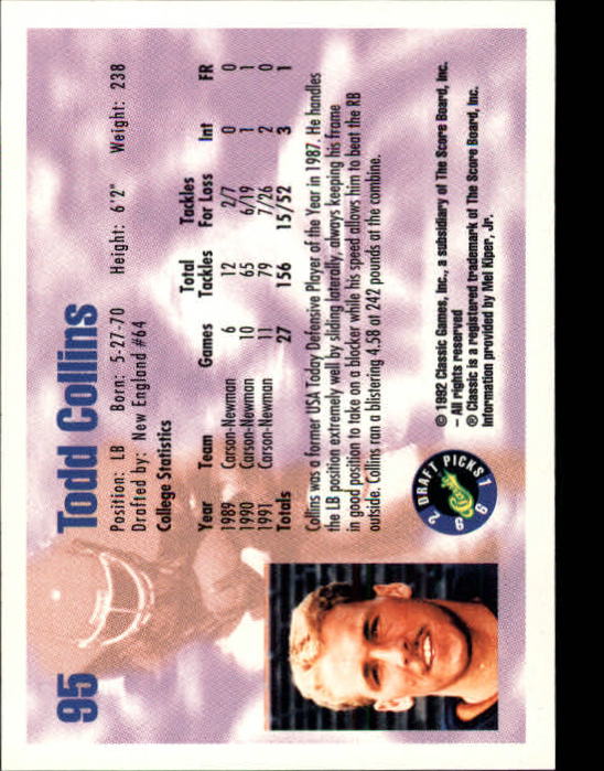 1992 Classic Draft Picks Football "Main Set" Base Cards - Picture 191 of 201