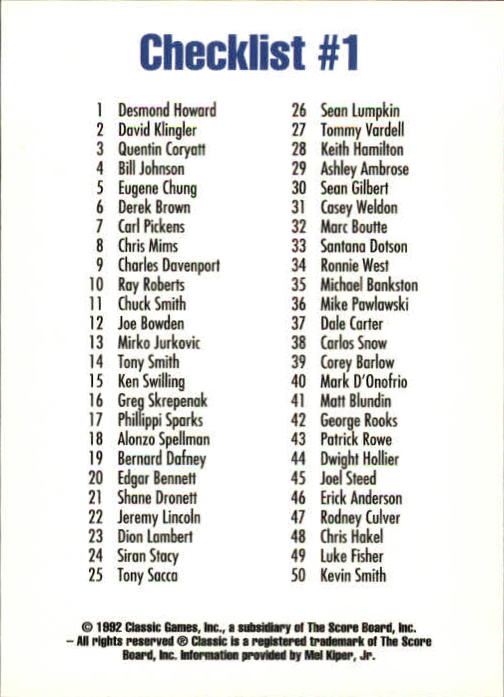 1992 Classic Draft Picks Football "Main Set" Base Cards - Picture 199 of 201