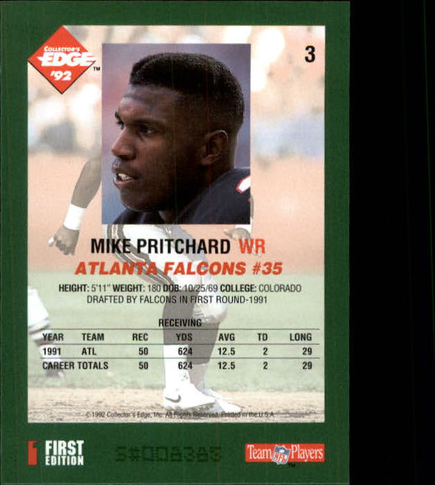 1992 Collector's Edge #3 Mike Pritchard back image