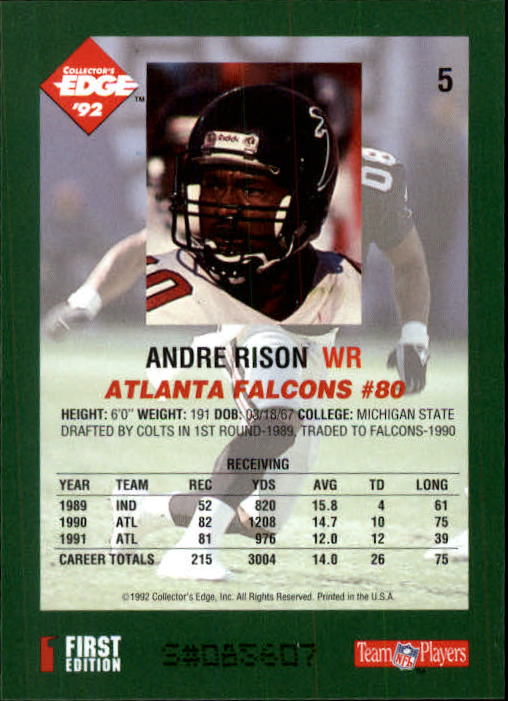 1992 Collector's Edge #5 Andre Rison back image