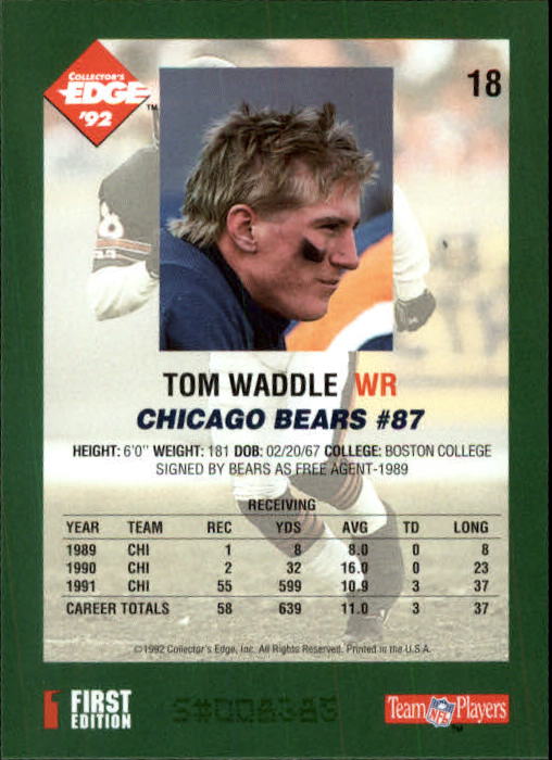 1992 Collector's Edge #18 Tom Waddle back image