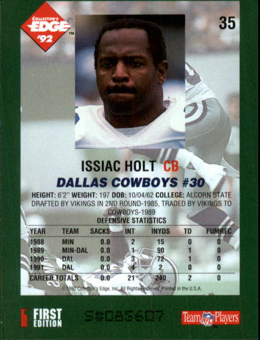 1992 Collector's Edge #35 Issiac Holt back image