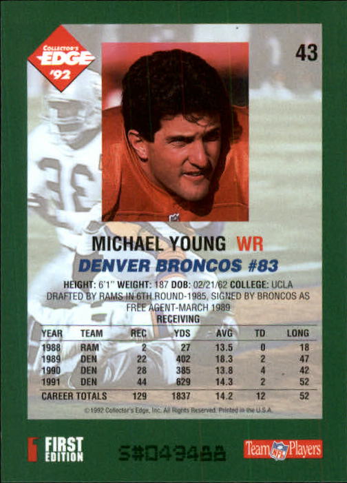 1992 Collector's Edge #43 Michael Young back image