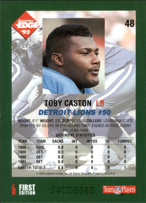 1992 Collector's Edge #48 Toby Caston RC back image
