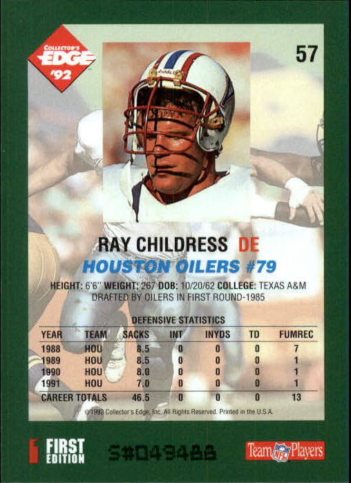 1992 Collector's Edge #57 Ray Childress back image