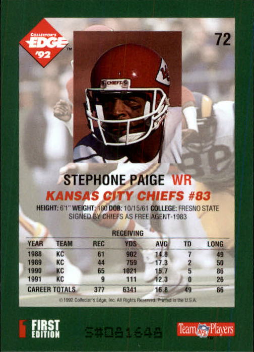 1992 Collector's Edge #72 Stephone Paige back image