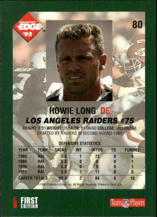 1992 Collector's Edge #80 Howie Long back image