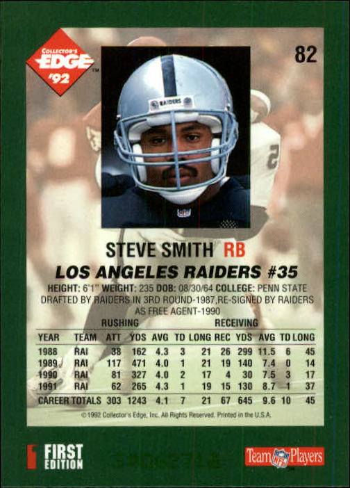 1992 Collector's Edge #82 Steve Smith back image