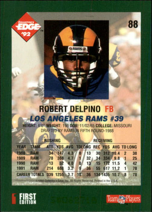 1992 Collector's Edge #88 Robert Delpino back image