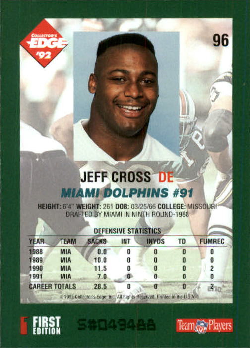 1992 Collector's Edge #96 Jeff Cross back image