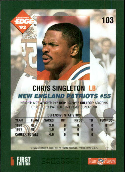 1992 Collector's Edge #103 Chris Singleton back image