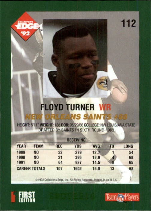 1992 Collector's Edge #112 Floyd Turner back image