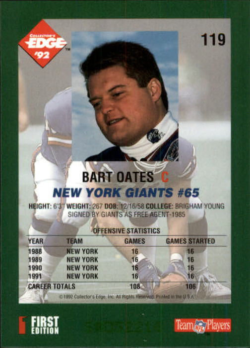 1992 Collector's Edge #119 Bart Oates back image