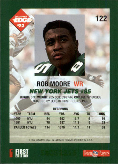 1992 Collector's Edge #122 Rob Moore back image
