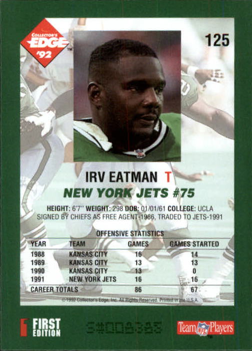 1992 Collector's Edge #125 Irv Eatman back image
