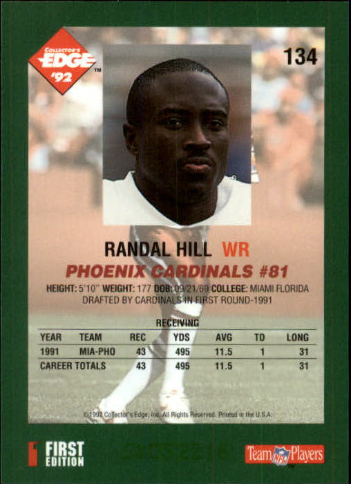 1992 Collector's Edge #134 Randal Hill back image