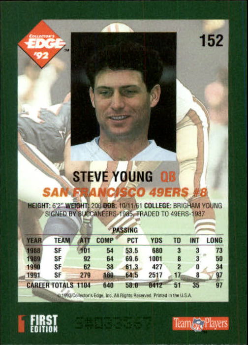1992 Collector's Edge #152 Steve Young back image